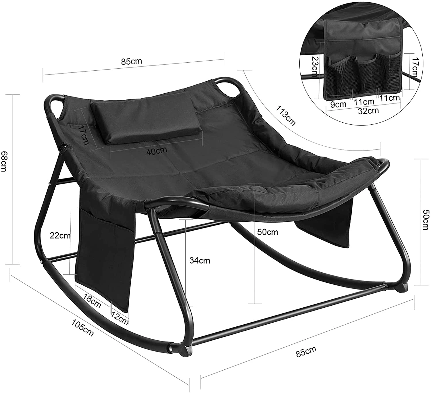 Schaukelstuhl In Schwarz - (B)106 X (H)11 X (T)52cm – Bild 4